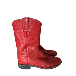 Justin Womens 5.5 B Red Leather Cowgirl Western Boots Rodeo Utility‎ Festival